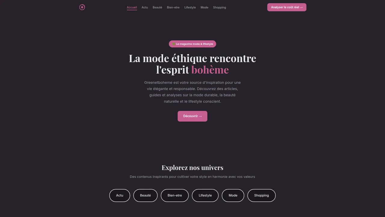 Aperçu du site Greenetboheme Boutique en ligne