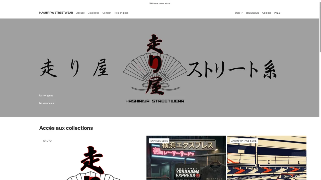 Aperçu du site HASHIRIYA STREETWEAR
