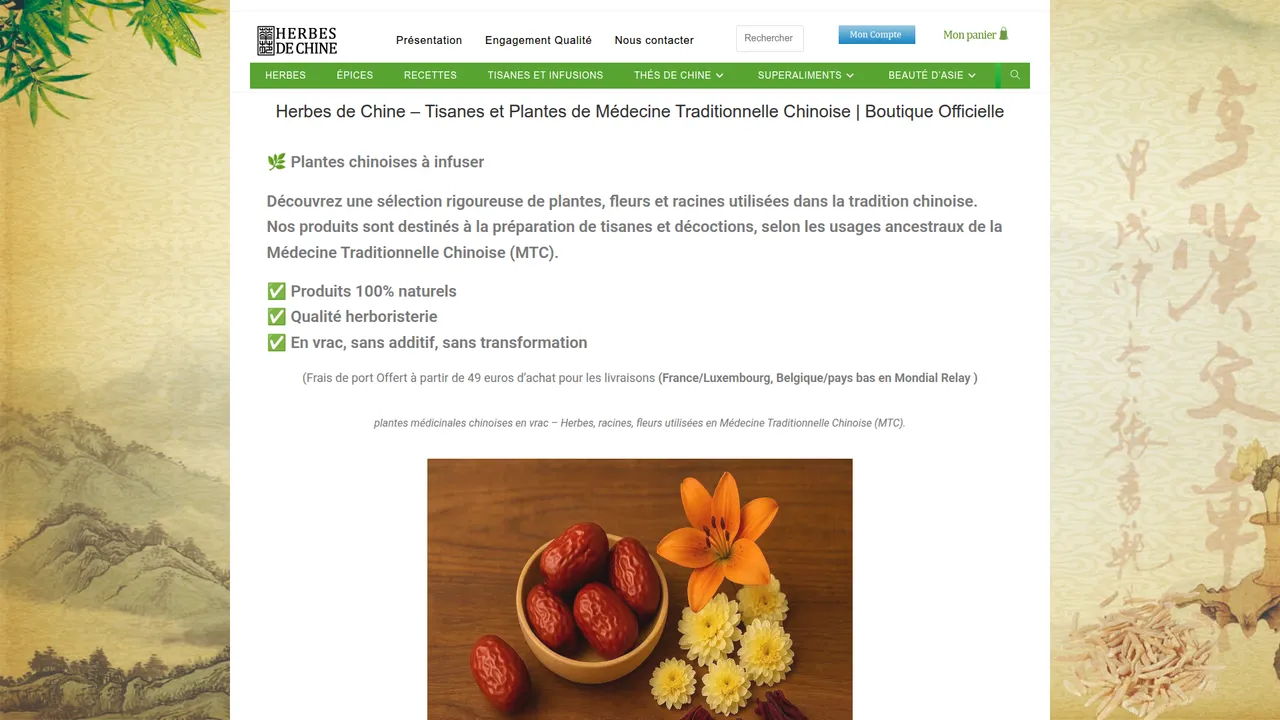 Aperçu du site Herbes de Chine bien être et santé