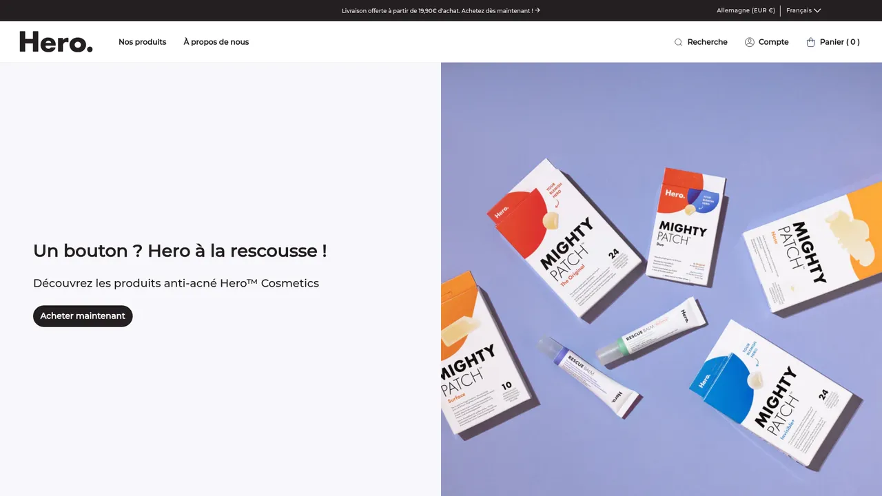 Aperçu du site Hero Cosmetics