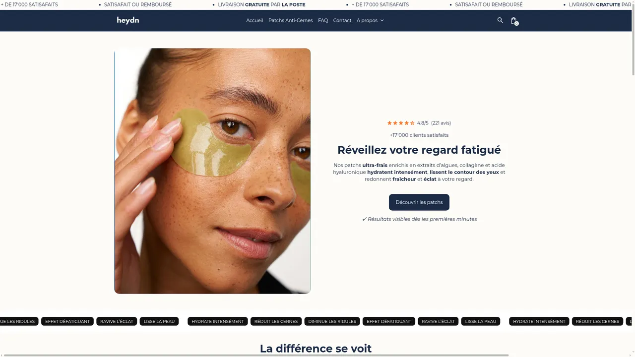 Aperçu du site Heydn® Patchs Yeux Naturels – Cernes, Fatigue & Regard Lumineux