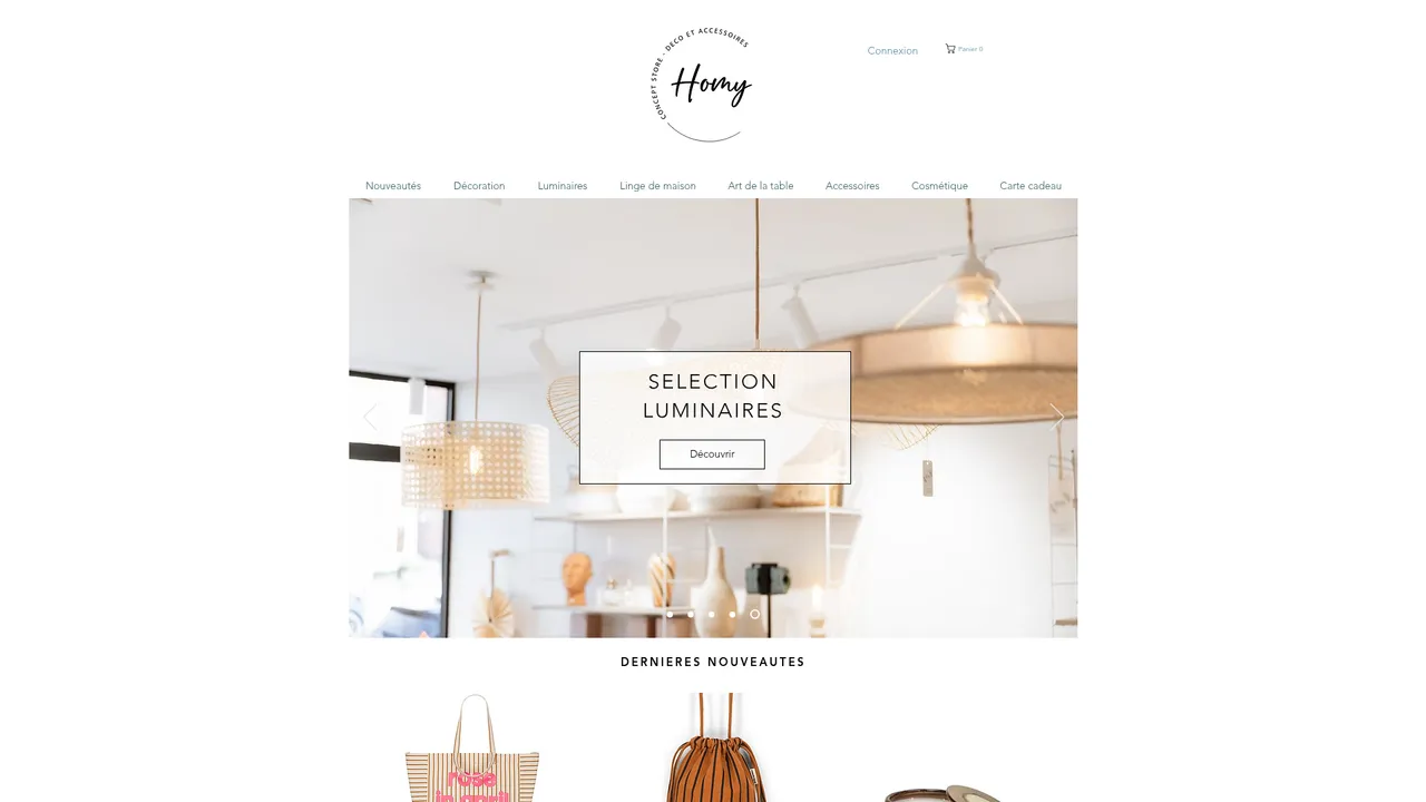 Aperçu du site HOMY SHOP : boutique en ligne dédiée à la décoration