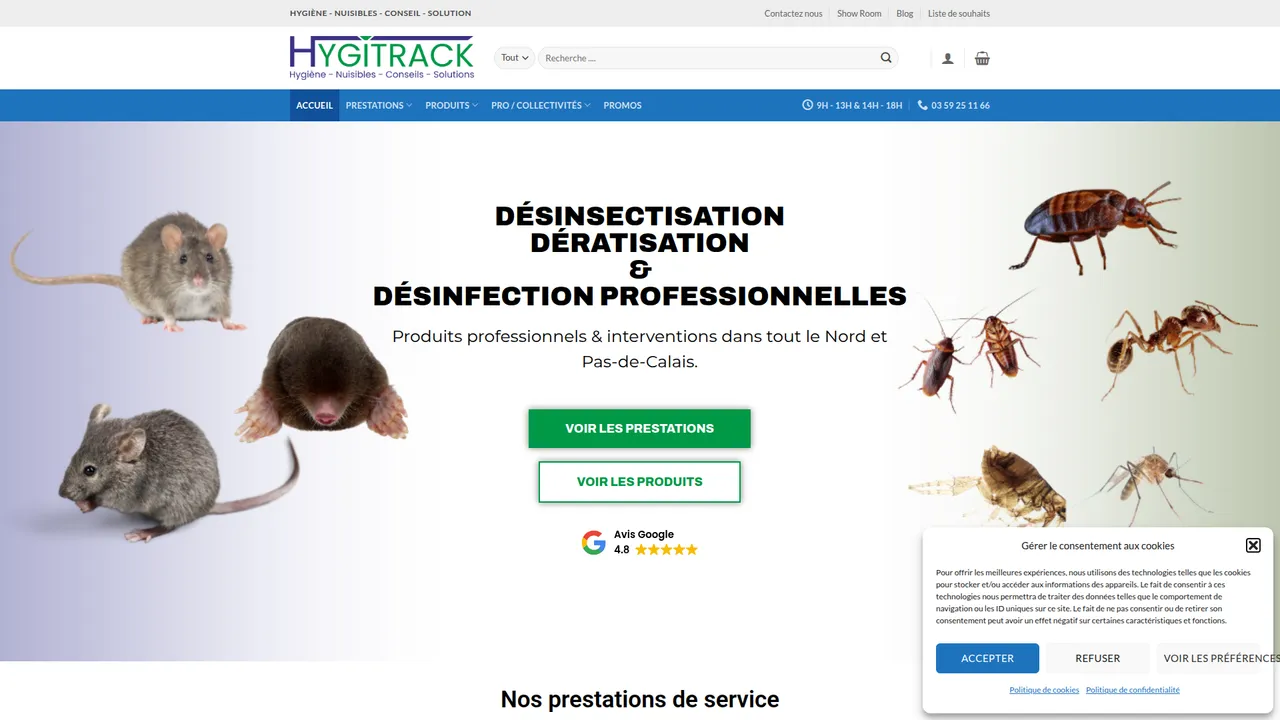 Aperçu du site Hygitrack