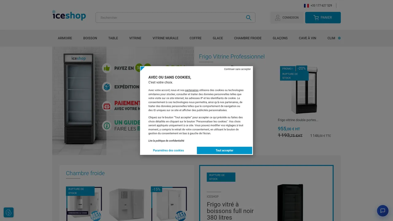 Screenshot de Ice-shop : matériel frigorifique pour professionnel
