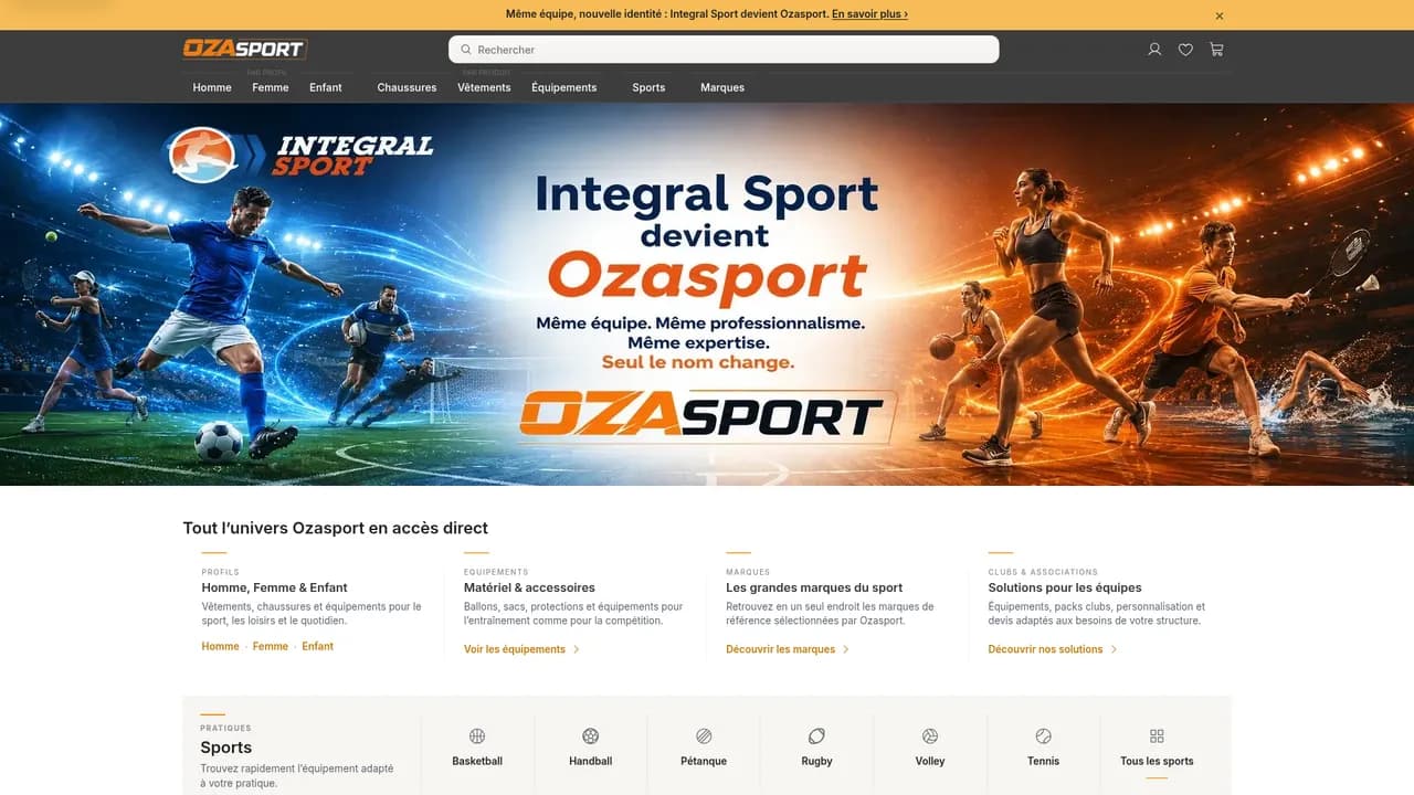 Screenshot de Integral Sport, le paradis en ligne des articles de sport de marque et de qualité