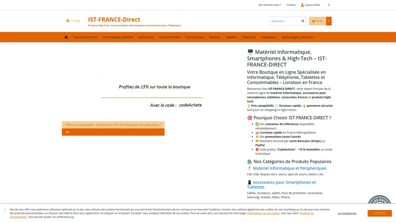 Aperçu du site IST-FRANCE-Direct : Informatique - Accessoires - Consommables - Connectiques