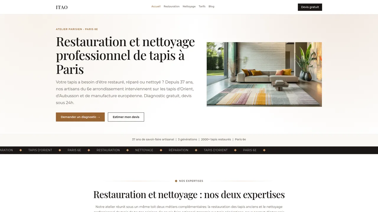 Aperçu du site iTao, tapis sur mesure, design et déco