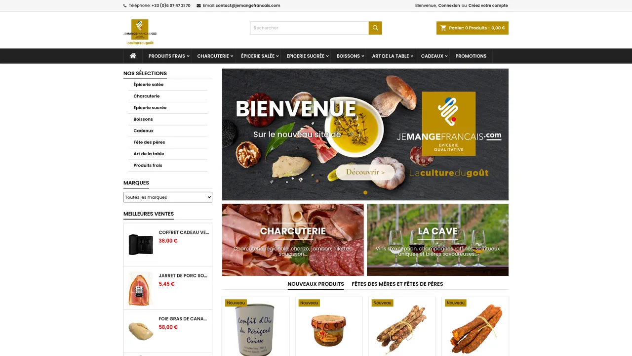 Aperçu du site jemangefrancais.com, épicerie fine en ligne