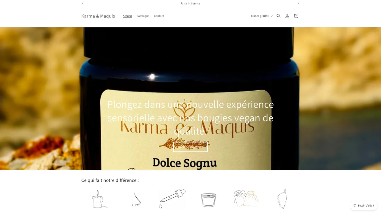 Screenshot de Karma & Maquis - Bougies vegan et éthiques réalisées en Corse