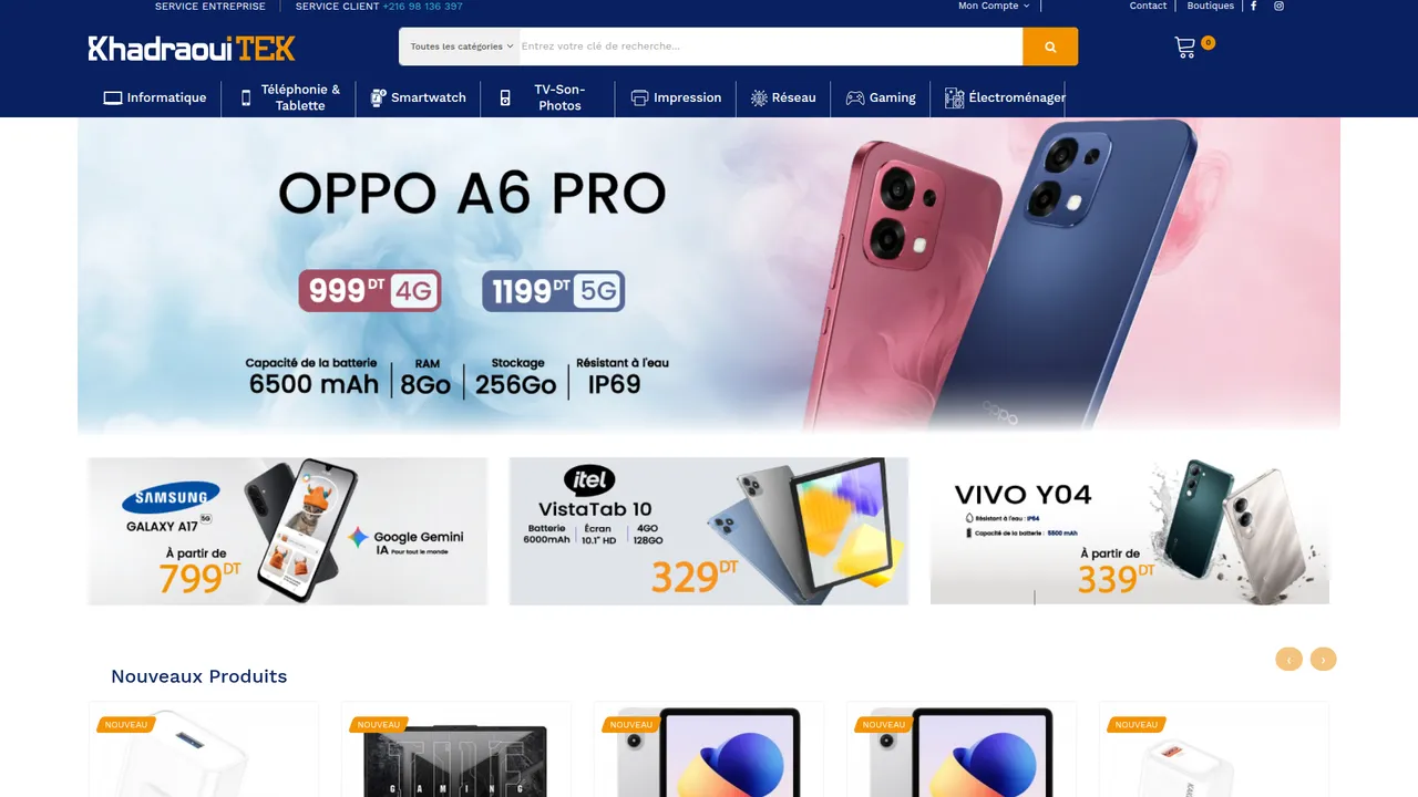Screenshot de Khadraoui TEK - Site de vente en ligne Tunisie