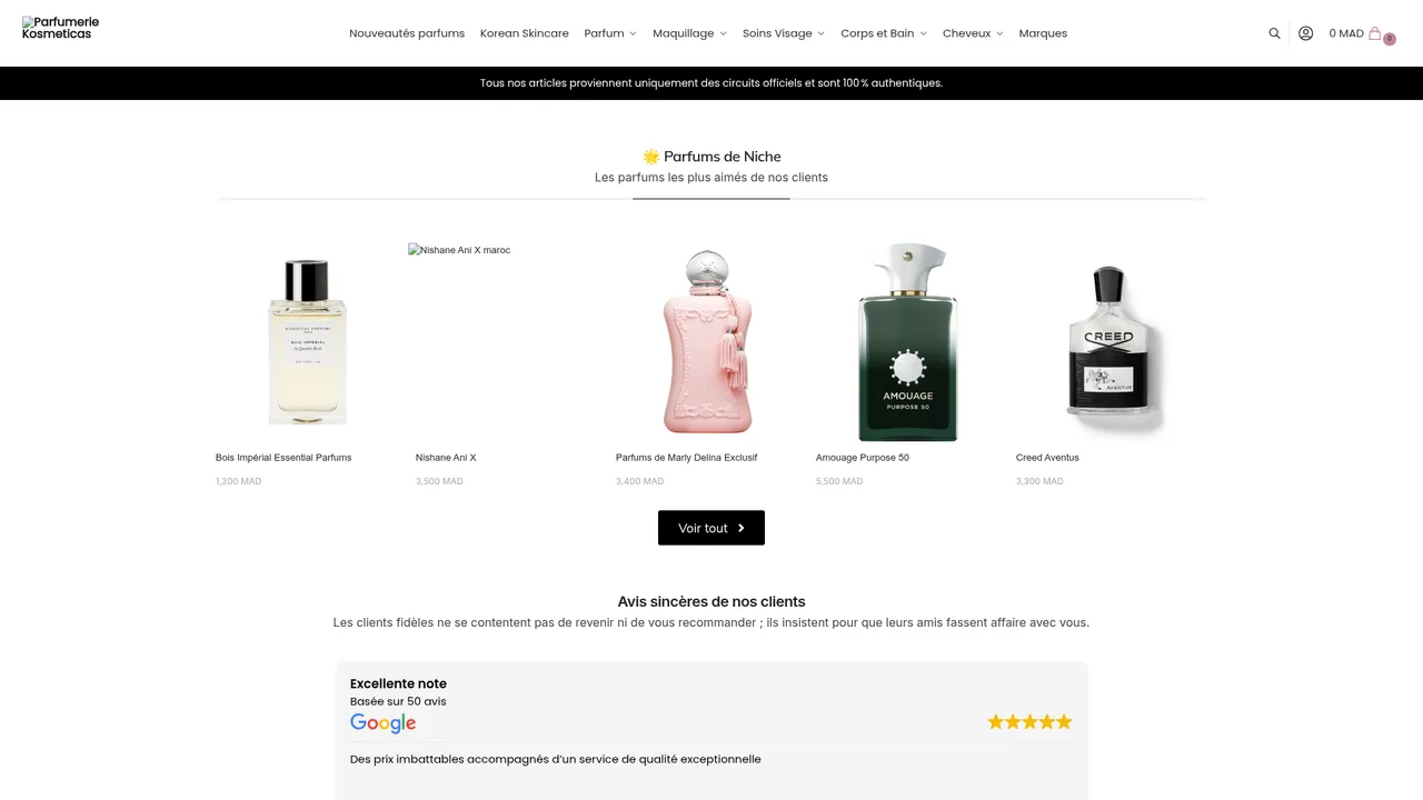 Aperçu du site Kosmeticas