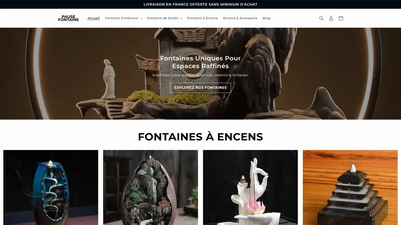 Aperçu du site La boutique spécialisée dans la vente en ligne de fontaines : Pause fontaine