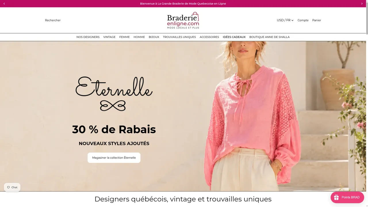 Screenshot de La Braderie de Mode Québécoise en Ligne