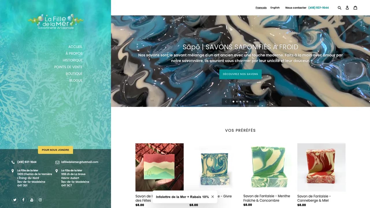 Aperçu du site La Fille de la Mer, Savonnerie Artisanale