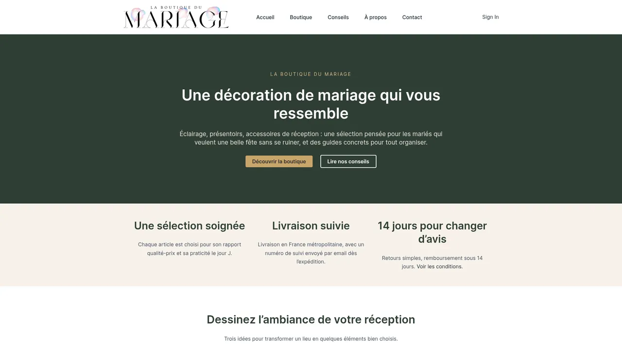Screenshot de laboutiquedumariage.com