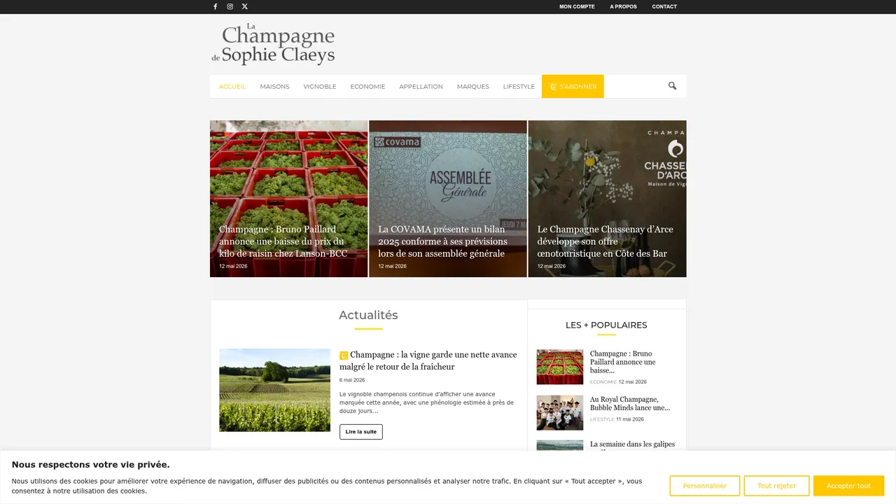 Screenshot de lachampagnedesophieclaeys.fr