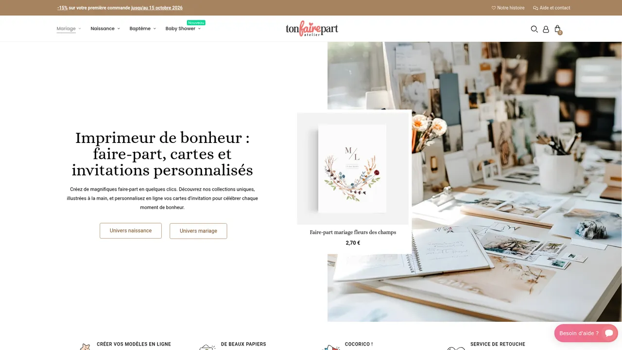 Aperçu du site L’atelier Tonfairepart : faire-part de mariage