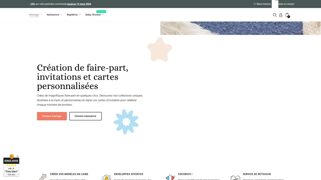 Aperçu du site L’atelier Tonfairepart : faire-part de mariage