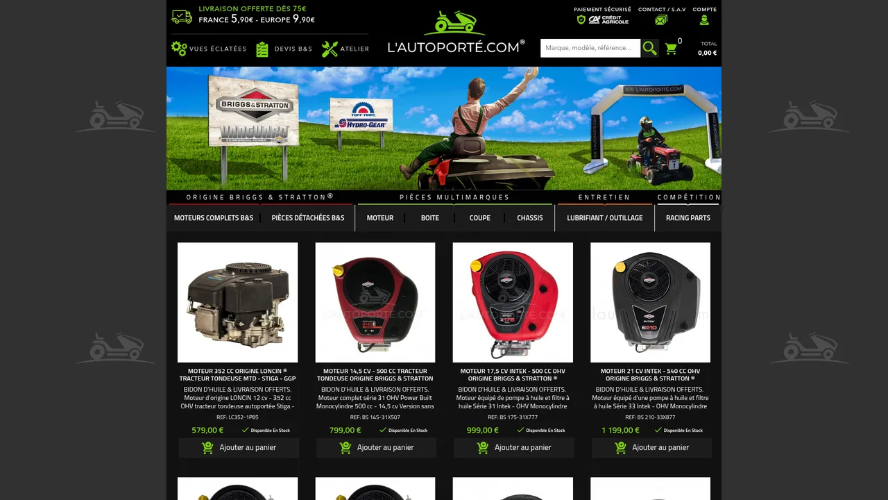 Aperçu du site Lautoporte.com, pièces détachées pour tracteurs tondeuses autoportés