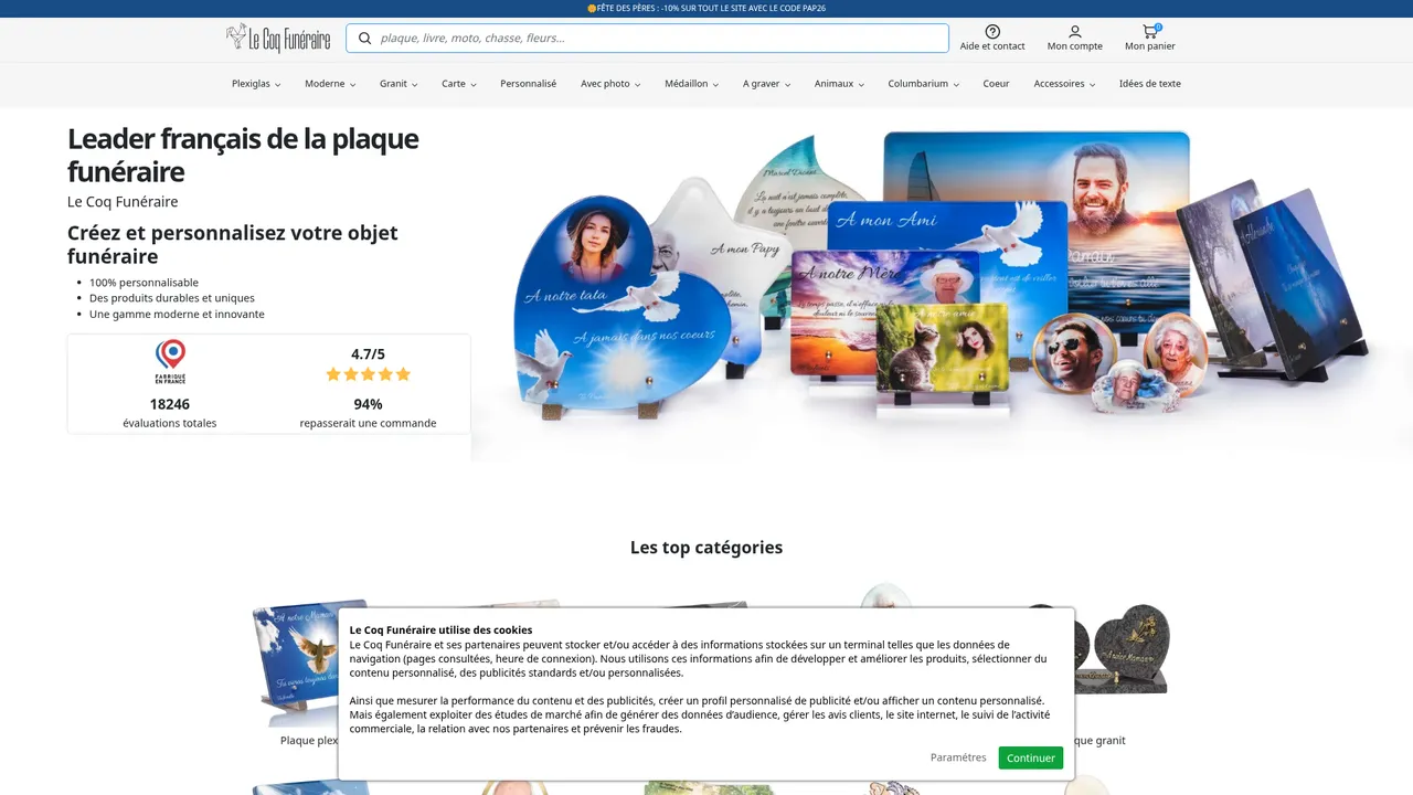 Screenshot de Le Coq Funéraire : plaque funéraire moderne et personnalisable