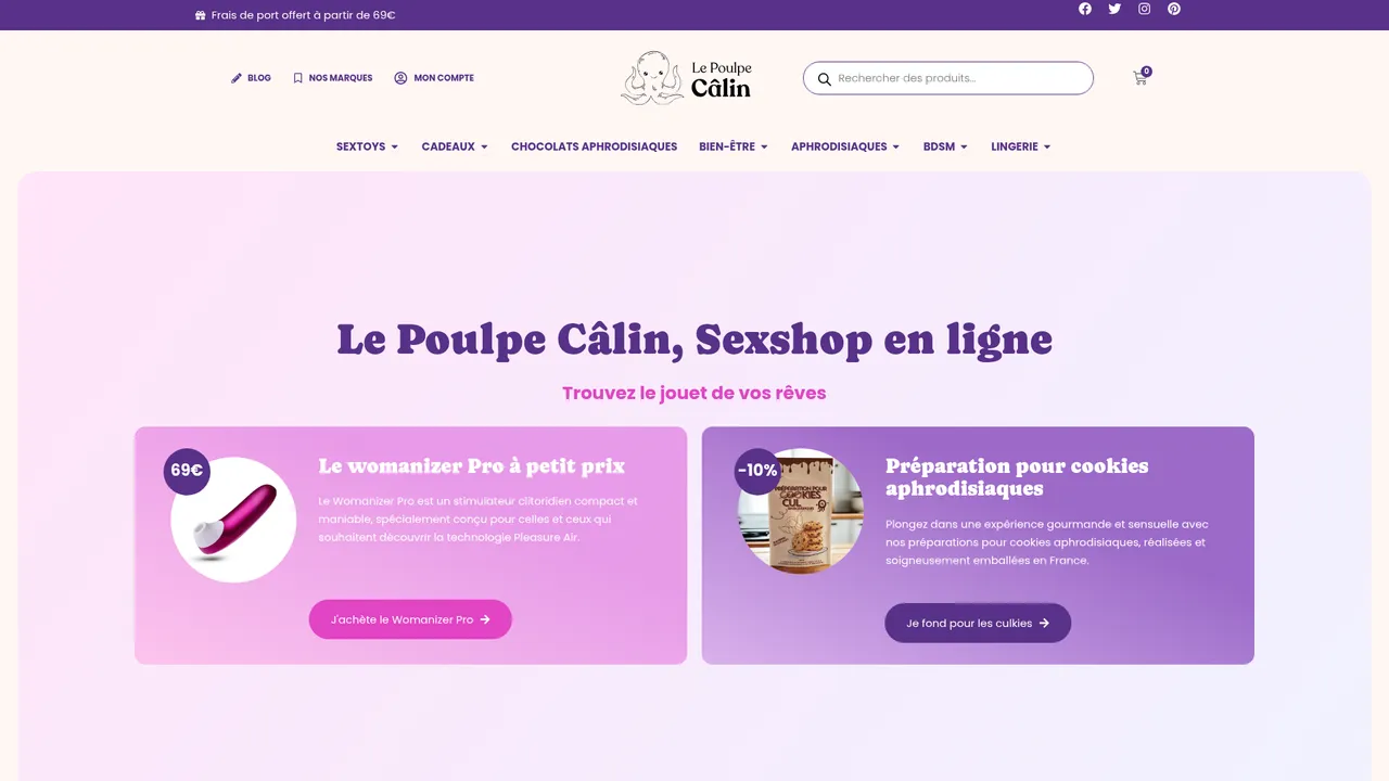 Screenshot de Le poulpe câlin : vente de produits intimes
