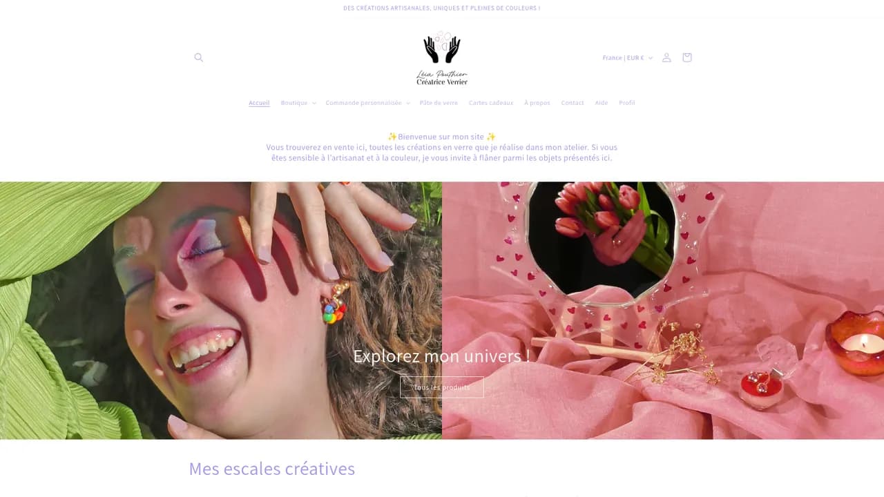 Screenshot de Léia Pouthier créatrice verrier