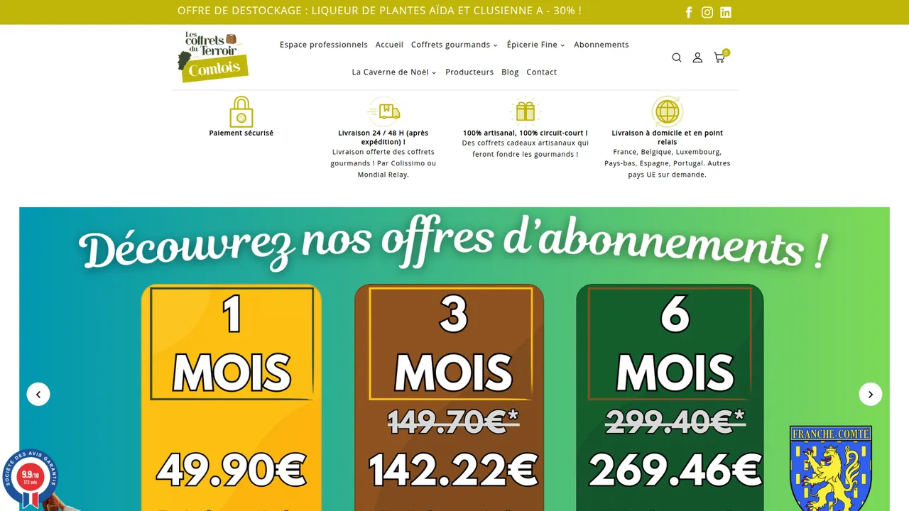 Aperçu du site Les Coffrets du Terroir Comtois