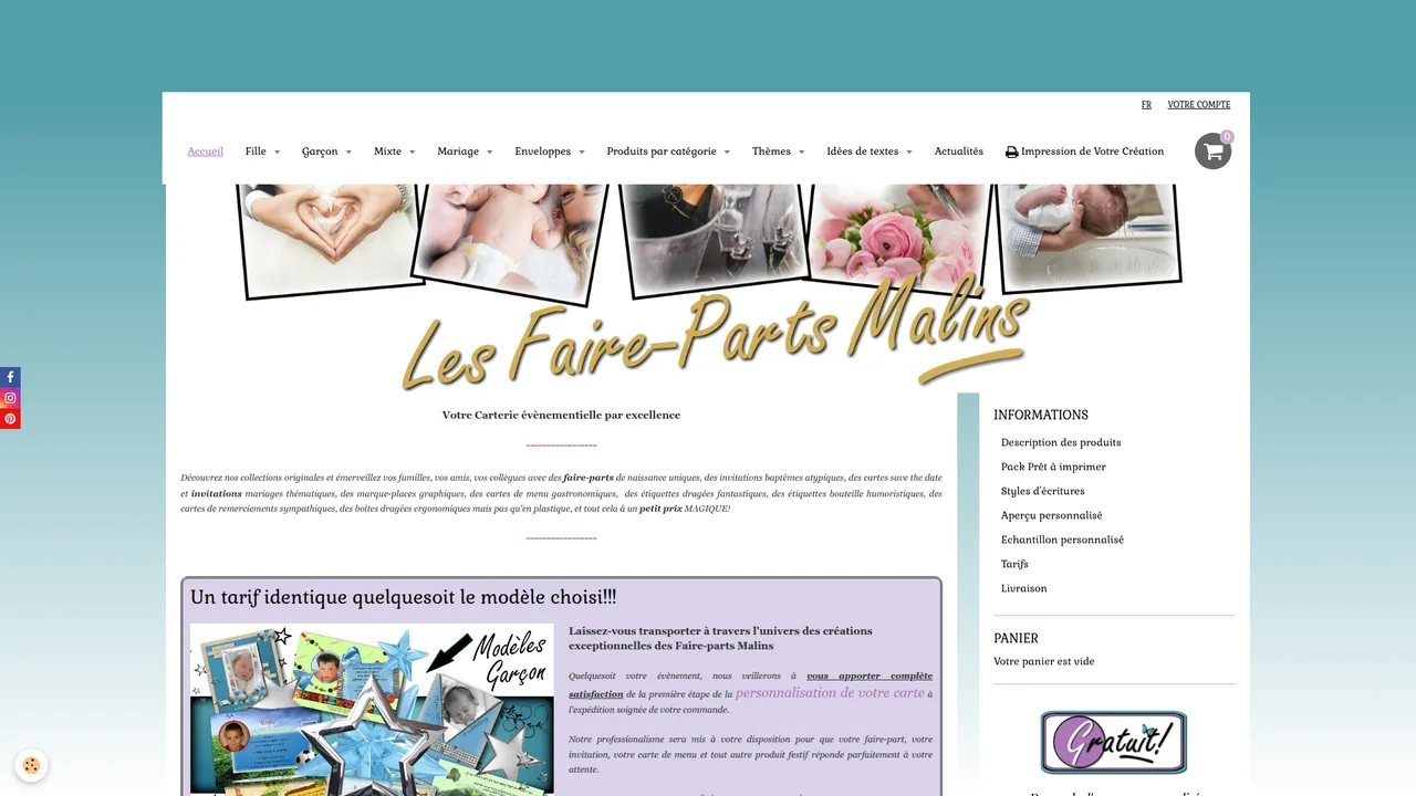 Aperçu du site Les Faire-Parts Malins