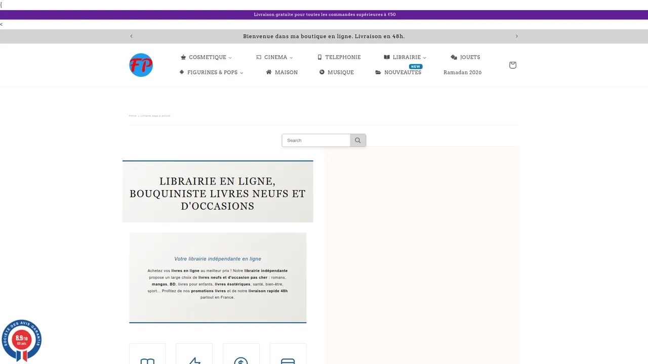 Aperçu du site Librairie figurineandpop