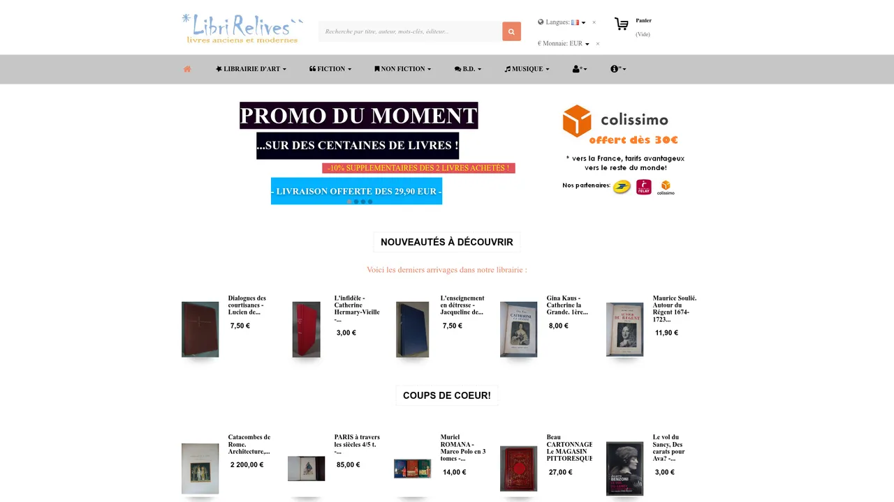 Aperçu du site LibriRelives boutique en ligne