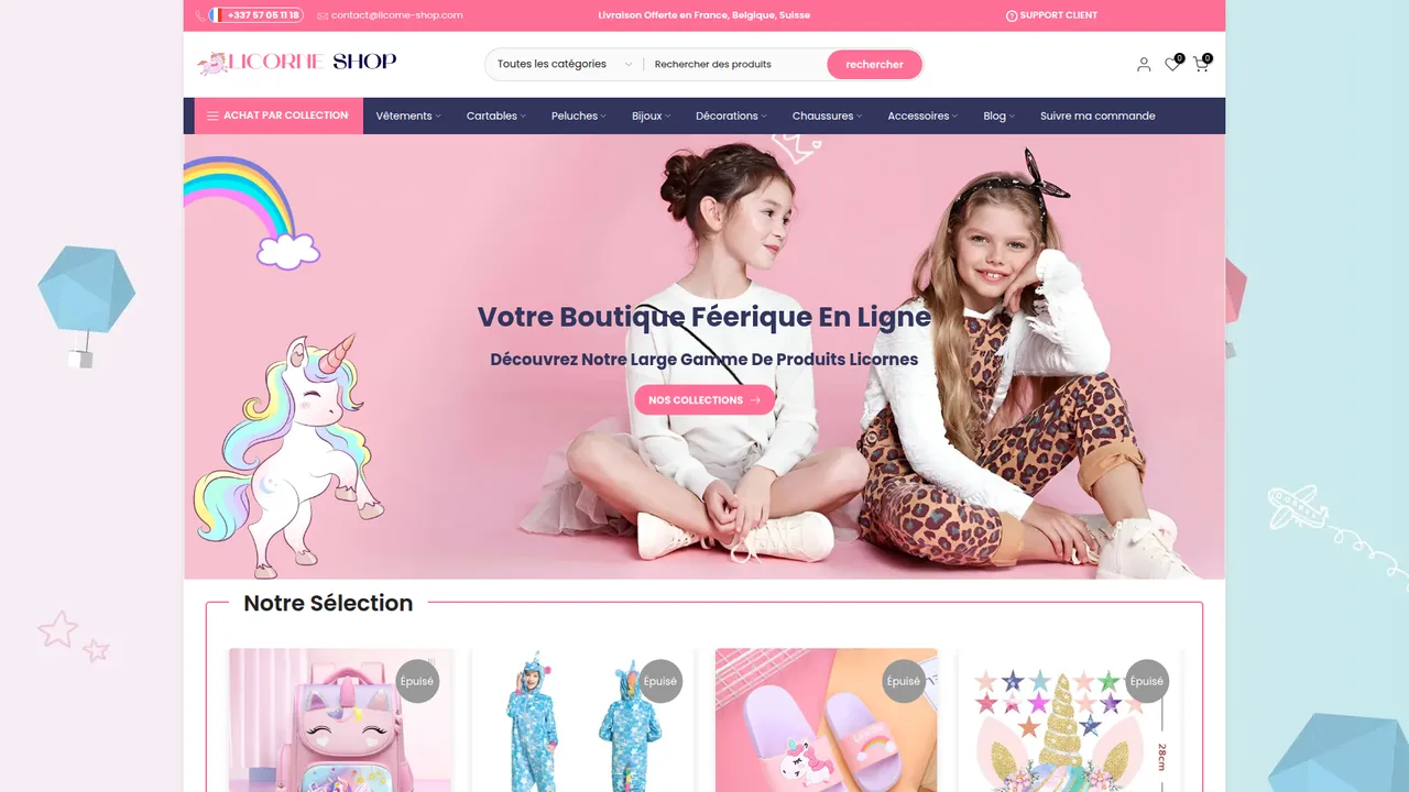 Aperçu du site Licorne Shop