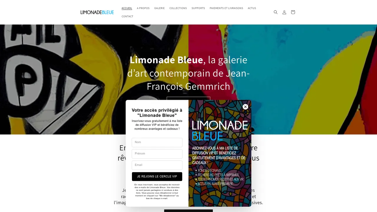 Screenshot de Limonade Bleue - Galerie d'Art Contemporain de l'artiste Jean-François Gemmrich - Tirages Fine Art