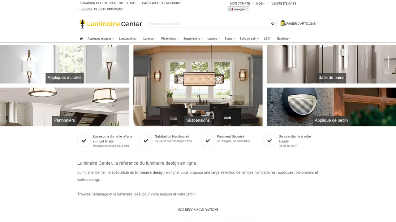 Screenshot de Luminaire Center : des luminaires design en ligne