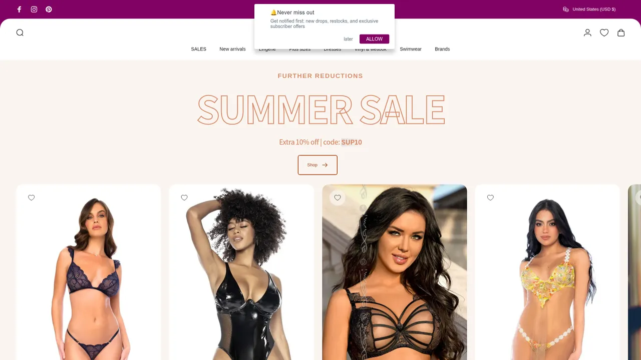 Aperçu du site LuxurAlleyDessous, lingerie et maillot de bain