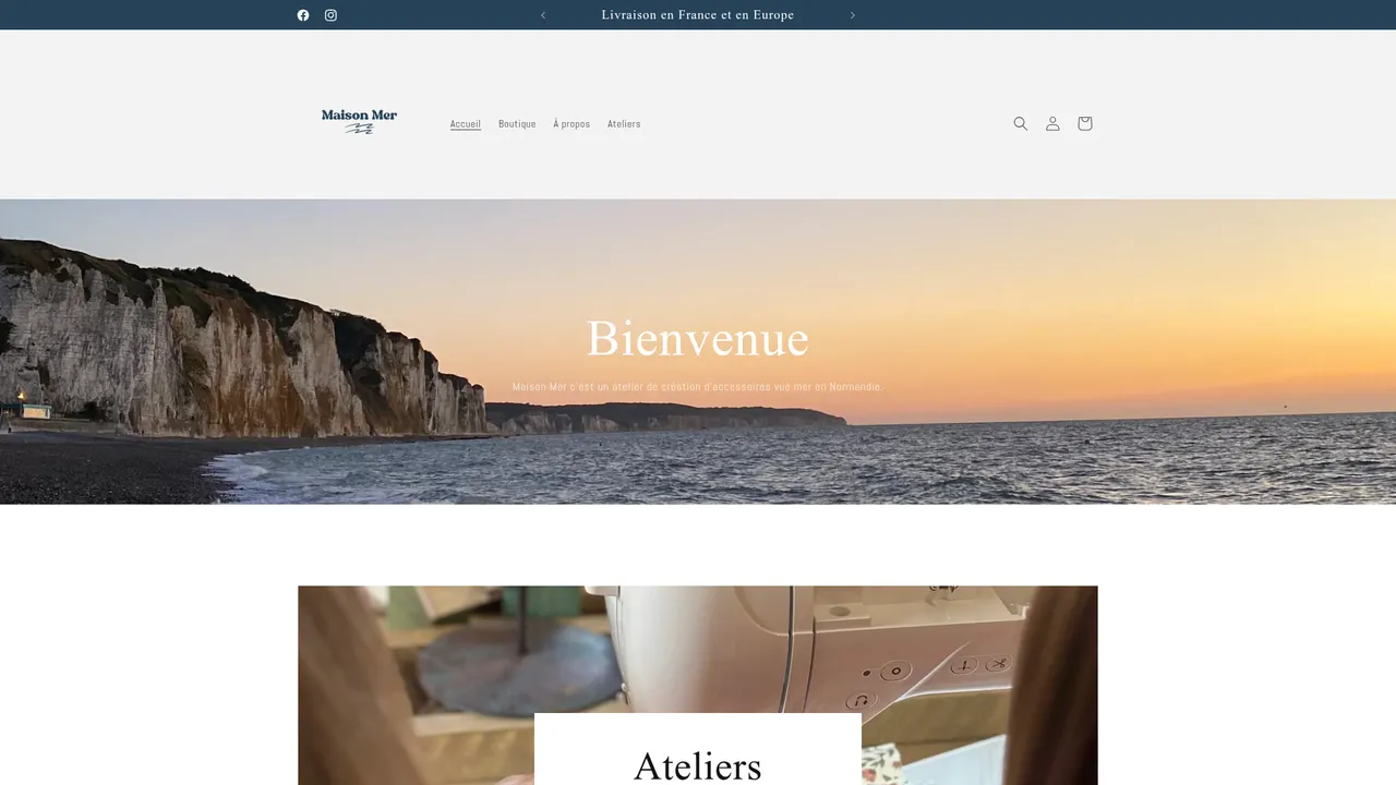 Screenshot de Maison Mer créatrice d'accessoires faits mains en Normandie