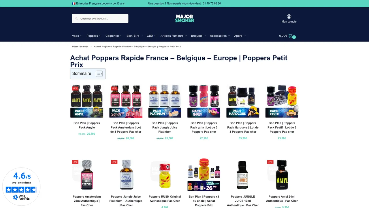 Aperçu du site Major Smoker : tabac, chicha, feuille à rouler, articles fumeurs
