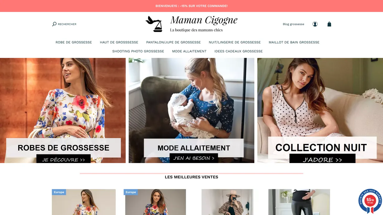 Aperçu du site Maman Cigogne : vêtements de grossesse