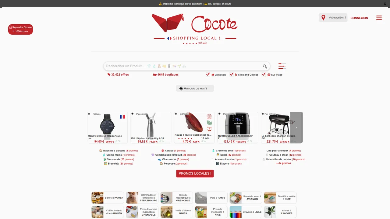 Aperçu du site Marketplace Locale Cocote