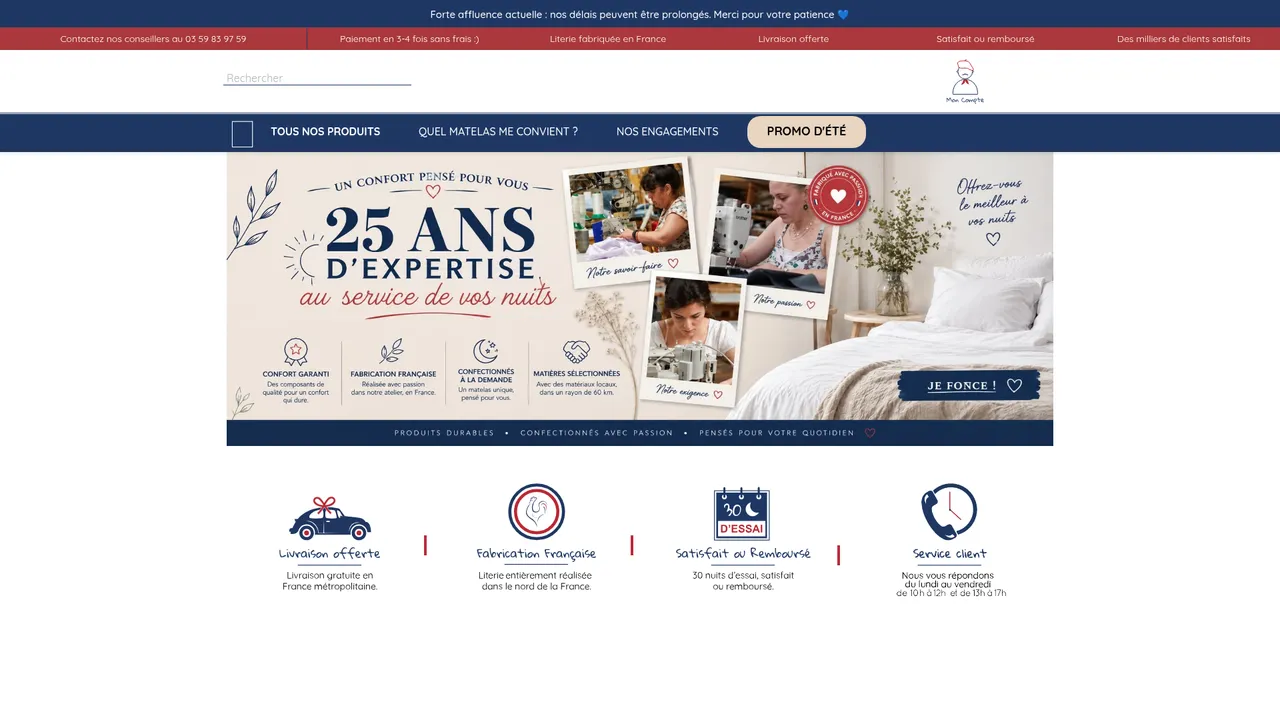 Aperçu du site Matelas sur mesure fabriqué en France