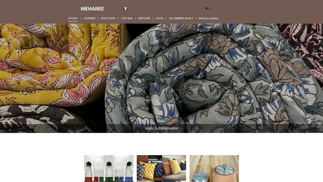 Aperçu du site MEHAREE : tissus naturelles