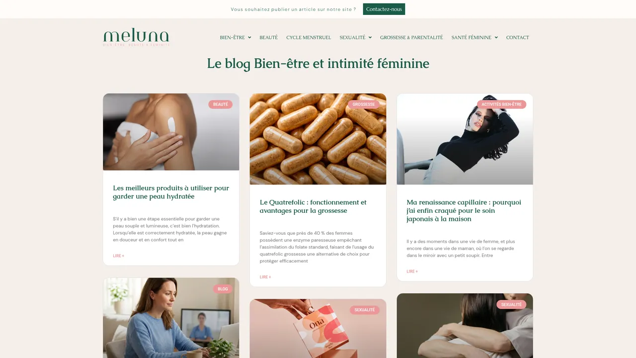 Aperçu du site Meluna : nouvelle génération de coupe menstruelle