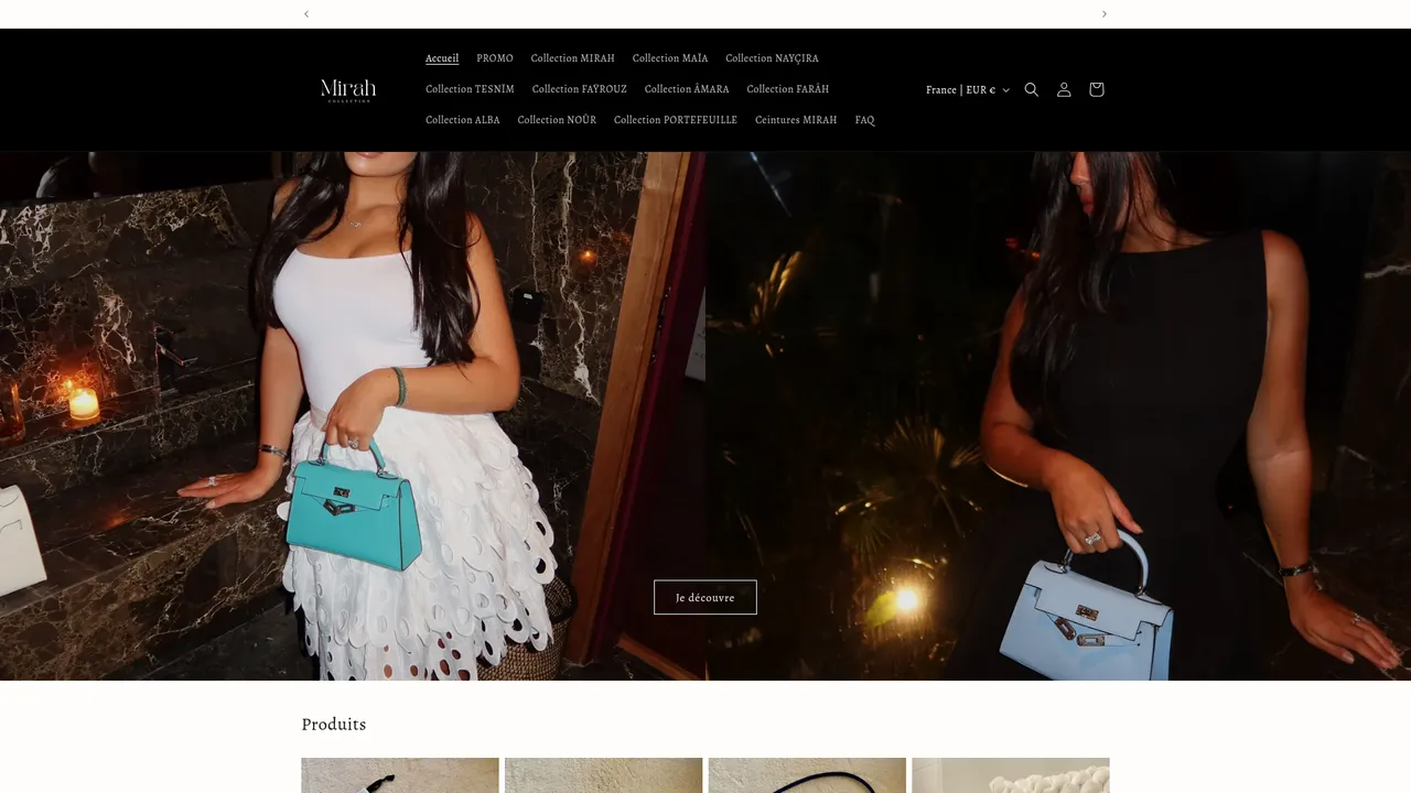 Screenshot de mirahcollections.fr