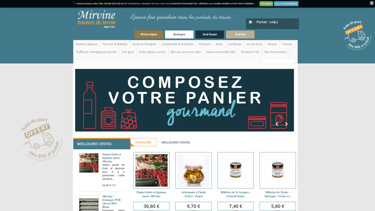 Aperçu du site Mirvine-SaveursDuTerroir, épicerie fine en produits du terroir