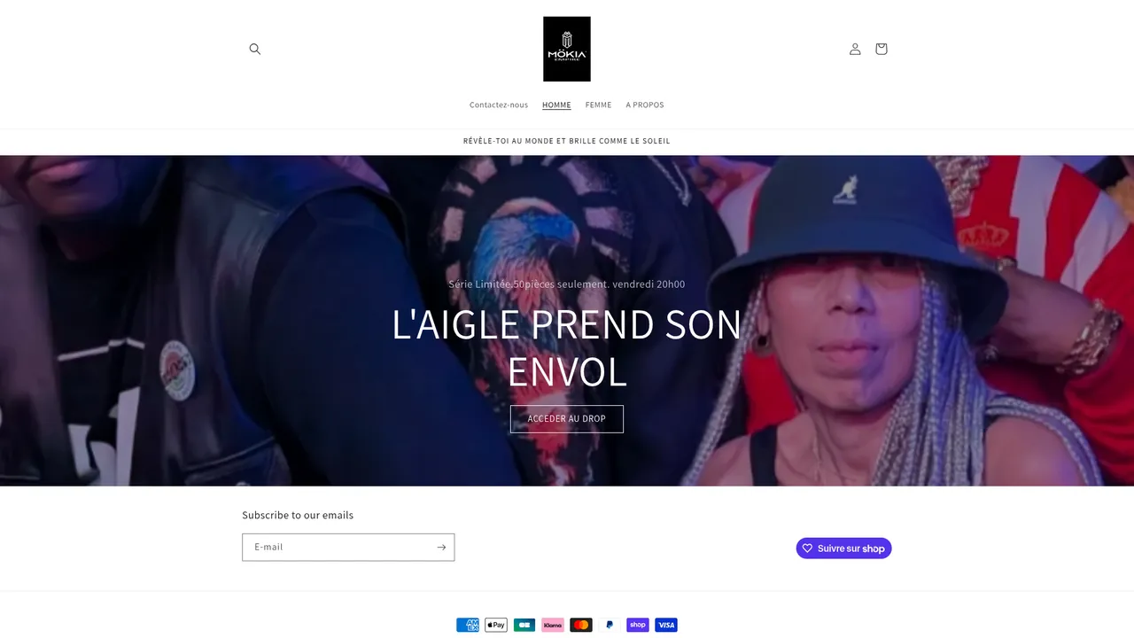 Screenshot de mokia empire/ marque streetwear/l'aigle prend son envol