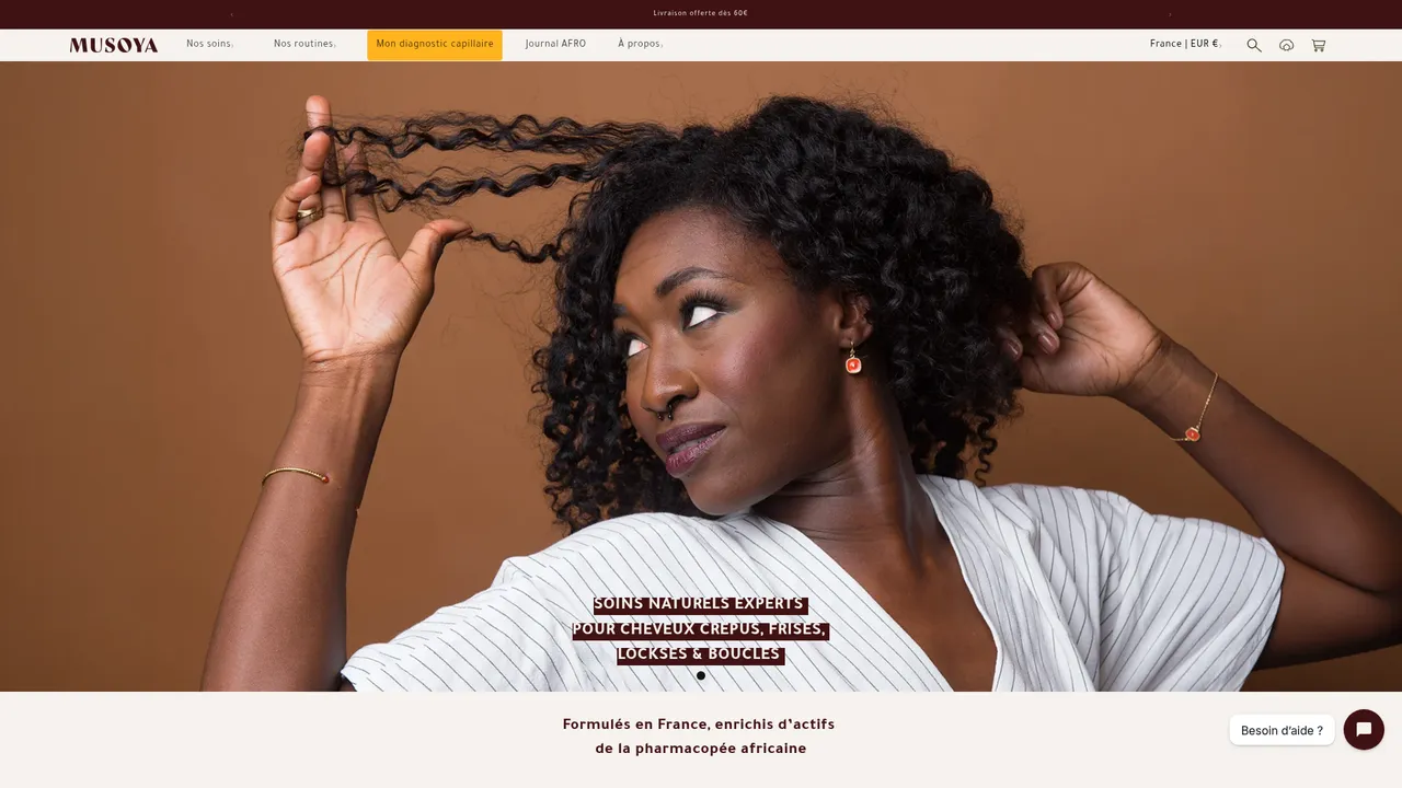 Aperçu du site Musoya - Produits Naturels Destinés aux Cheveux Afro