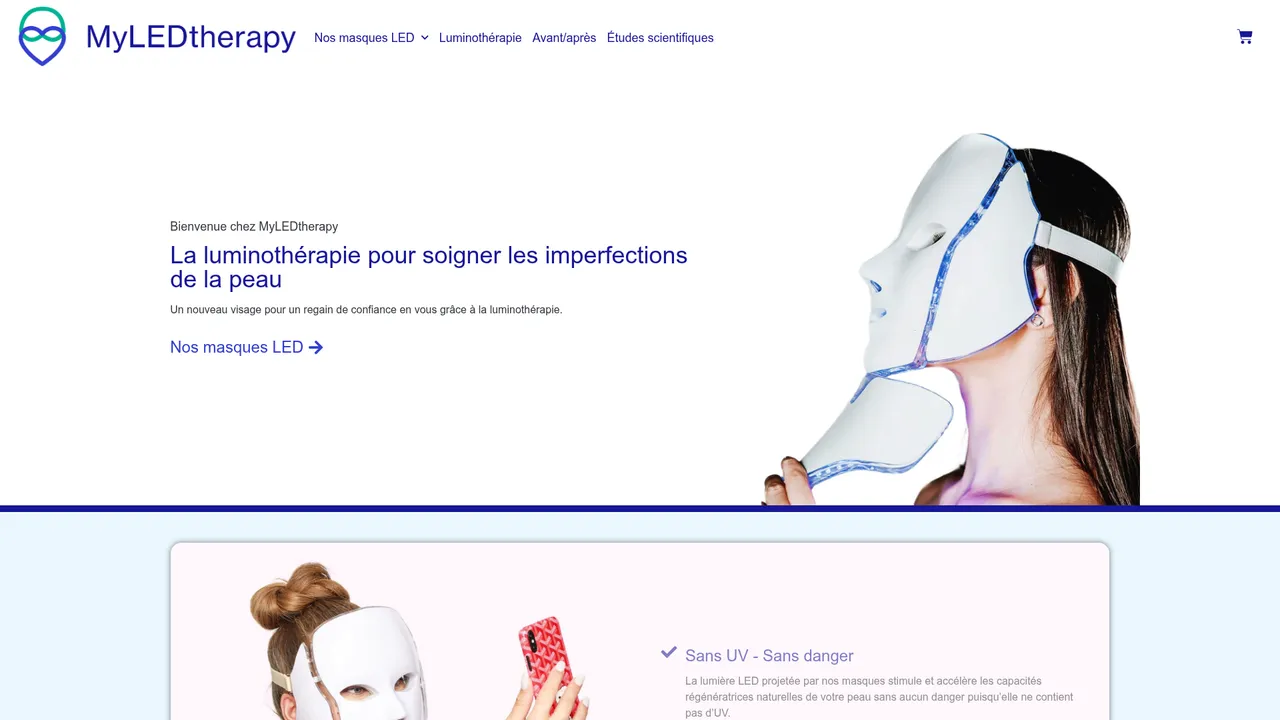 Aperçu du site MyLEDtherapy: masque de luminothérapie anti-acné et anti-rides