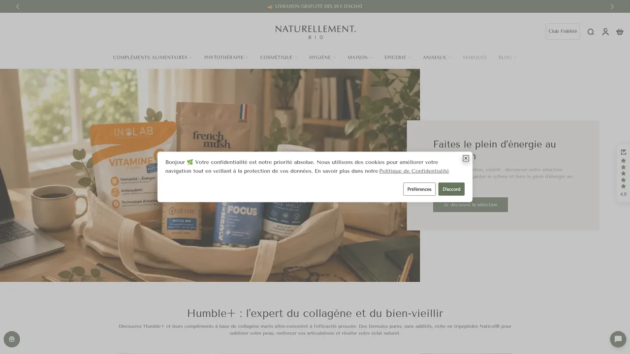 Aperçu du site Naturellement Bio : produits naturels bien-être