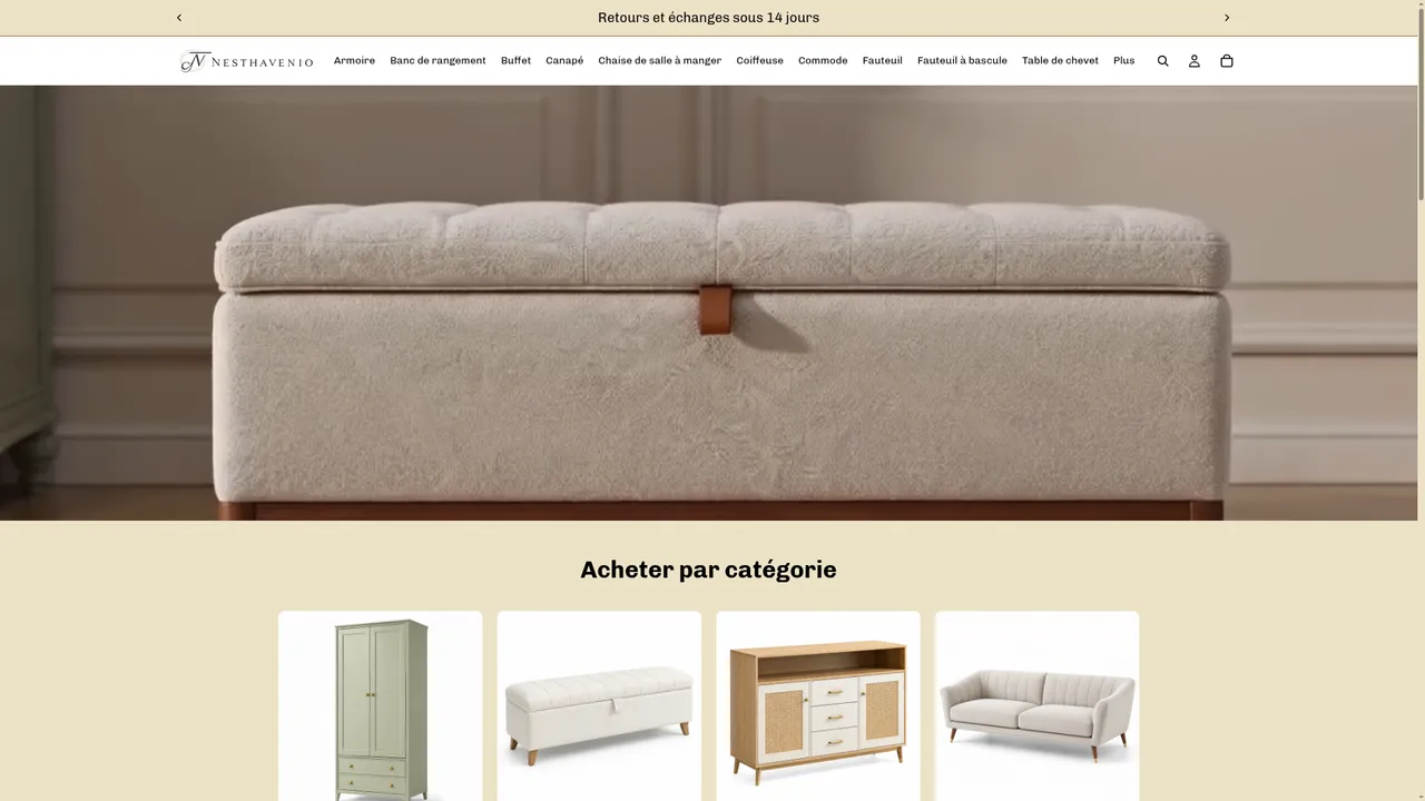 Screenshot de Nesthavenio | Mobilier et solutions d’aménagement pour la maison