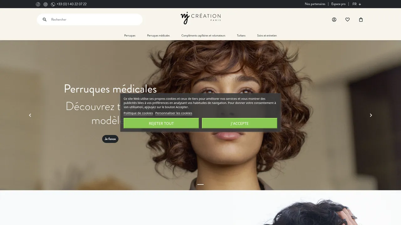 Aperçu du site NJ Création: Perruques, soins capillaires...