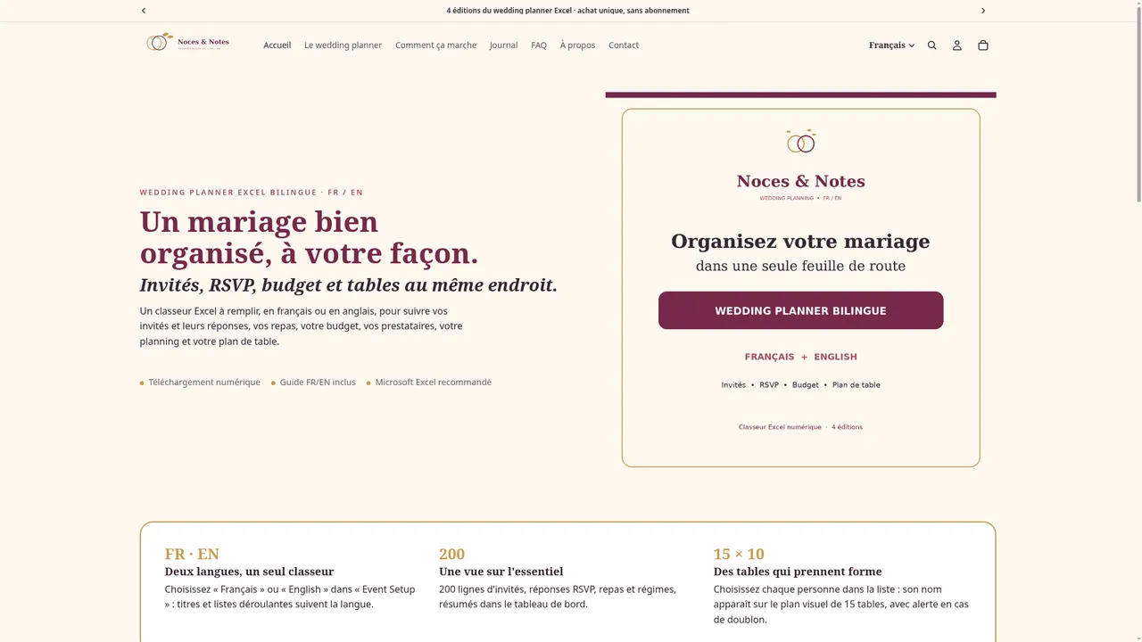 Screenshot de nocesetnotes.fr